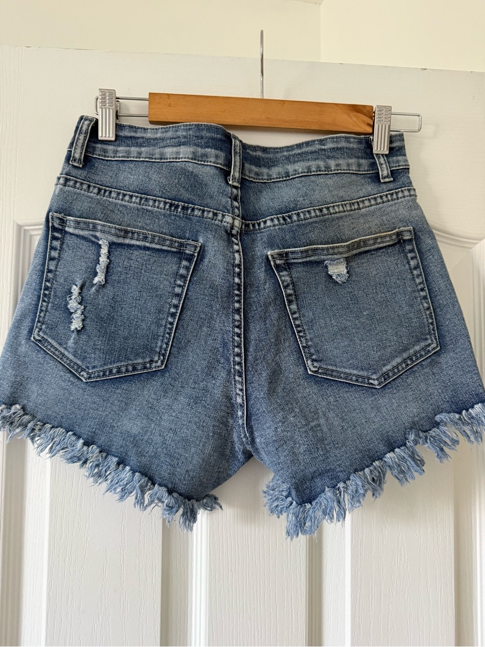 Boutique Distressed Button Fly Frayed Denim Shorts